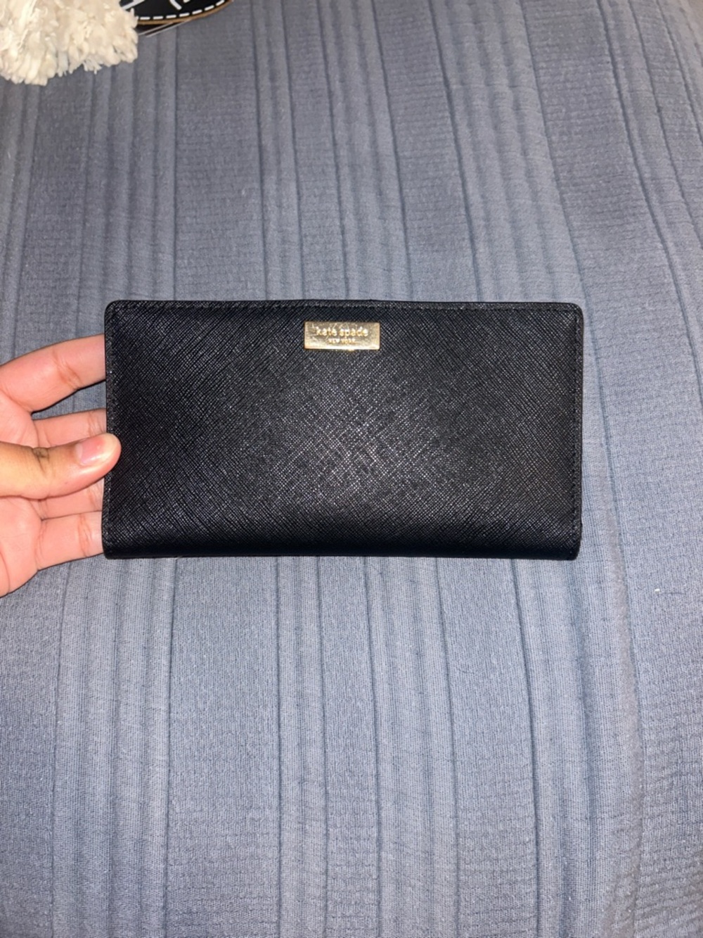 kate spade Black Saffiano Leather Continental Wallet with Gold Plaque